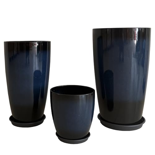 24/21/11 Inch Tall Planter Pots Garden Plastic Planters - Set of 3 for Indoor & Outdoor Use - Decorative Lightweight Flower Pots - color: Cobalt Blue