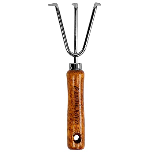 Hand Cultivator Garden Tool 3 Claws - Heavy Duty Japanese Steel with Wood Handle - Manual Small Hand Rake Tiller for Weeding, Digging, Cultivating and Aerating Soil - Made in Japan - color: Brown Cultivator