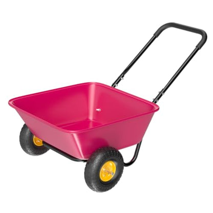 VINGLI Wheelbarrow, Plastic and Steel Wheel Barrel, Garden Cart for Lawn, Gardening, Construction (Pink) - color: Pink