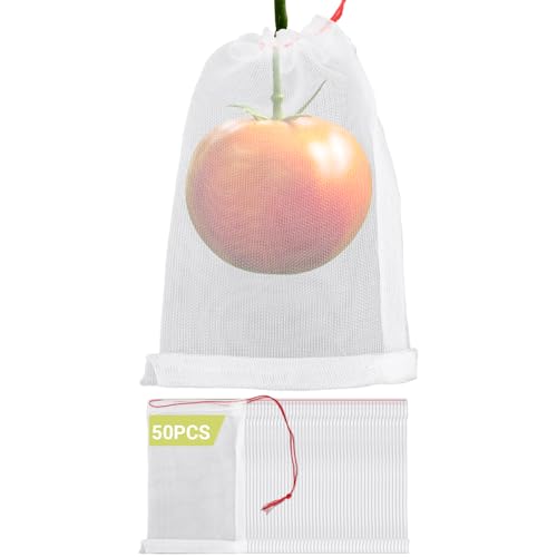 Fruit Protect Bags, 50pcs 4x6 in Garden Netting Bags with Drawstring Against Fruits Flies Bugs Birds Insects, Fruit Tree Bags for Protecting Apple Tomato Peach Figs Guavas Citrus - size: 4"x6"/Pack of 50