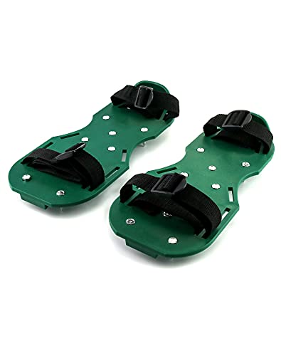 QWORK Lawn Aerator Shoes, Soil Aeration Shoe Pair with Spikes and Adjustable Straps and Heavy Duty Buckles One Size Fits All, 1 Pack Green