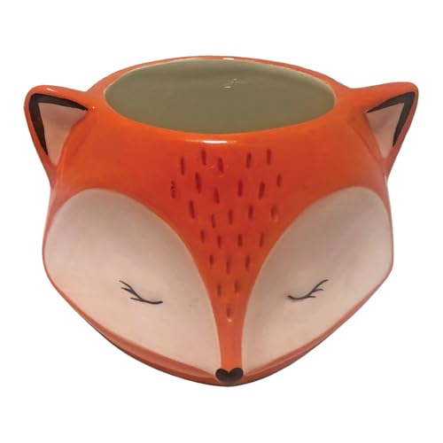 Streamline Imagined Ceramic Orange Fox Planter, Drainage Hole, Orange - color: Fox