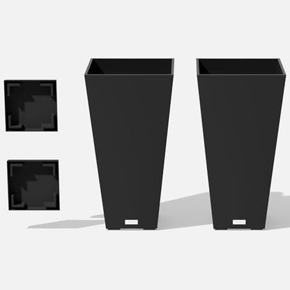 Veradek Pure Series Taper Planter & Drip Tray - Tapered Planter with Shelf - color: Black, size: 26 inch - 2 pack with saucers