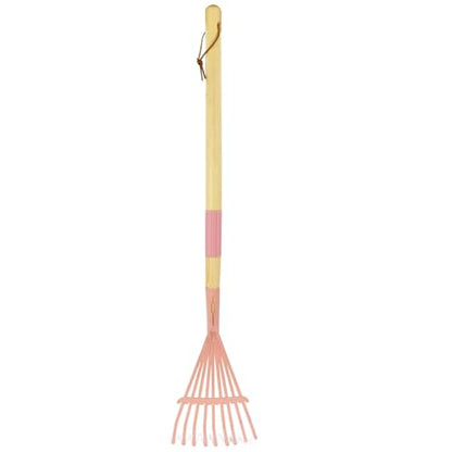 Kids Leaf Rake-Small Wooden Handle Leaf Rake with Metal Tines, 27inches /69cm Length, for Kids Enjoy Garden Cleaning Activities (Pink) - color: Pink