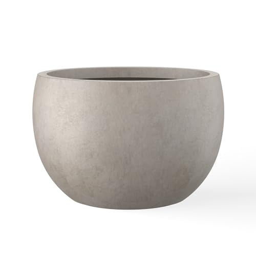 Kante Large Round Bowl Weathered Concrete Planter 20" Dia, Outdoor - color: Weathered Concrete, size: 19.9" d