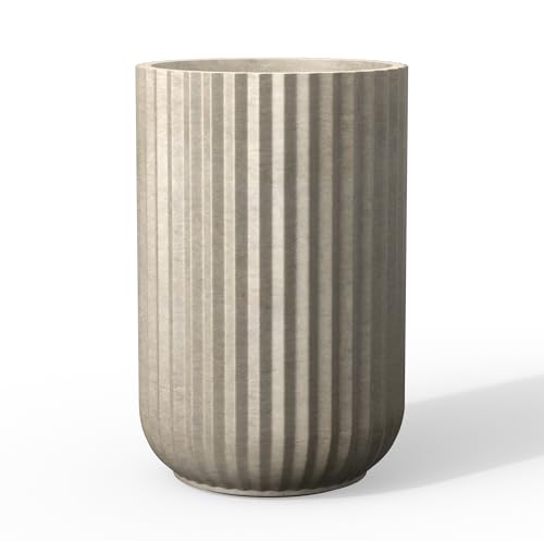 Kante Large Round Column Weathered Concrete Planter 21.7" Tall, Outdoor - color: Weathered Concrete, size: 14"w x 21.7" h