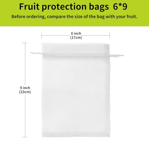 50PCS Fruit Protection Bags, 6x9 Inch White Fruit Netting Cover Bags Drawstring Mesh Fruit Protectors Pest Barrier for Plant Fruit Flower Veggies Garden - size: 50PCS 6x9 inches
