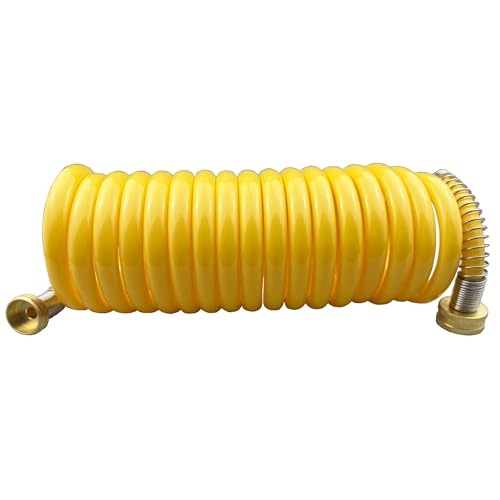 Darnassus Heavy-duty PU Coil Hose, Self-Coiling Garden Hose with Solid Brass Fittings, Retractable, Corrosion Resistant, for Household (15 FT, Yellow) - color: Yellow, size: 15 FT