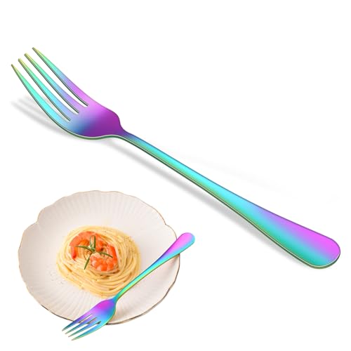Rainbow Dinner Forks Set,8 PCs Colorful Stainless Steel Table Forks Set, Metal Silverware Forks For Kitchen - color: Rainbow