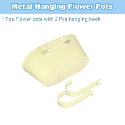 uxcell Rail Planter for Outdoor Plants, 4 Pcs 11" Iron Wall Hanging Planters Fence Railing Balcony Planters with Drainage Holes and Detachable Hooks, Cream - color: Cream