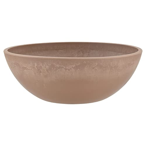 PSW Pot Collection M20TP 8-inch Plastic/Stone/Wood Composite Low Bowl Planter – No Drainage Hole (Drillable), Shallow Indoor/Outer Pot for Succulents, Bonsai, Fairy Gardens, Herbs, Taupe - color: Taupe, size: 8 Inch