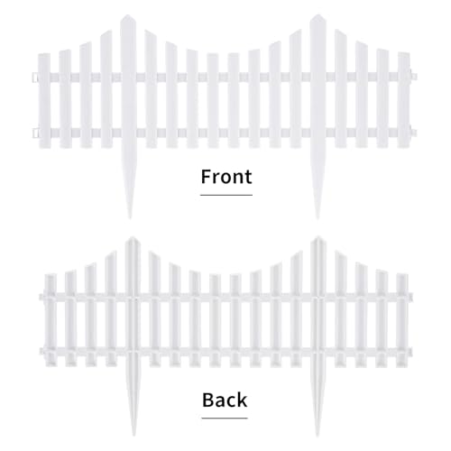 Sungmor Lightweight & Flexible Plastic White Edging Garden Picket Fence, Pack of 4 (One Piece L:24in, W:0.3in, H:13in) Above Ground Height 9.5in, Decorative Landscape Lawn Flowerbed Border Path Panel