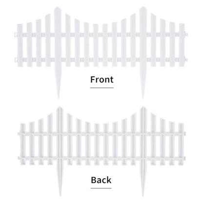 Sungmor Lightweight & Flexible Plastic White Edging Garden Picket Fence, Pack of 4 (One Piece L:24in, W:0.3in, H:13in) Above Ground Height 9.5in, Decorative Landscape Lawn Flowerbed Border Path Panel