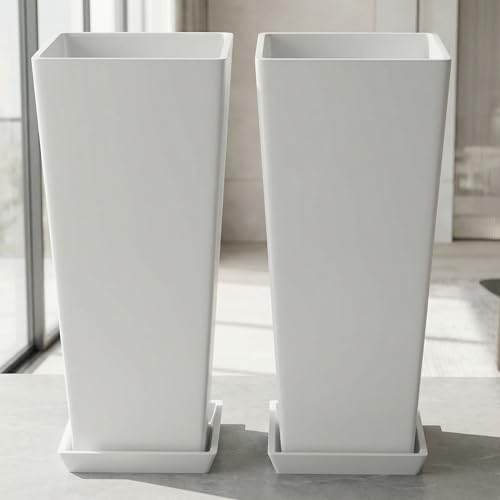 FENCY Set of 2 Tall Outdoor Planters for Climbing Plants, White - color: White-square Classic