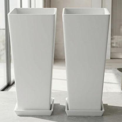 FENCY Set of 2 Tall Outdoor Planters for Climbing Plants, White - color: White-square Classic