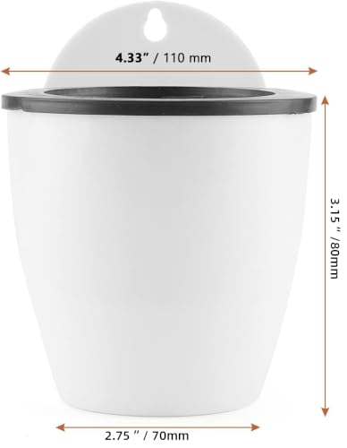LEXININ 12 Pack 4 Inch Self Watering Hanging Planter, White Plastic Wall Mounted Planter Pots with Cotton Rope and Hook, Vertical Flower Pot for Plant Garden