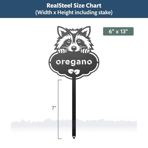 RealSteel Rocky the Raccoon Plant Markers – Cute Metal Garden Labels for Herbs & Vegetables | Outdoor Steel Plant Stakes for Garden, Greenhouse & Raised Beds | Gardening Gift | USA (BEANS-B-6X13) - style: BEANS