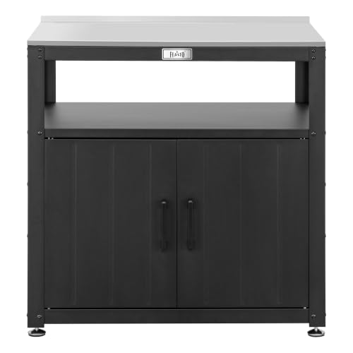 Feasto Metal Outdoor Potting Bench with Storage Cabinet for Garden Work - color: Black