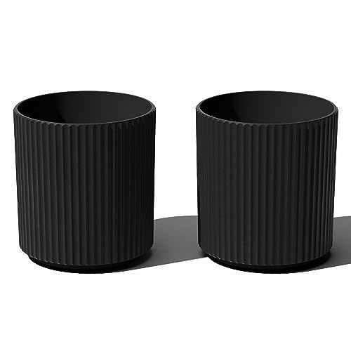 Veradek Demi Series Planter - Large Round Outdoor Planter - color: Black, size: 16 inch - 2 Pack