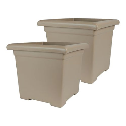 The HC Companies Accent Square Plant Pot, 12.5 Inch, Sandstone, 2-Pack - color: Sandstone, size: 12.5" (Pack of 2)