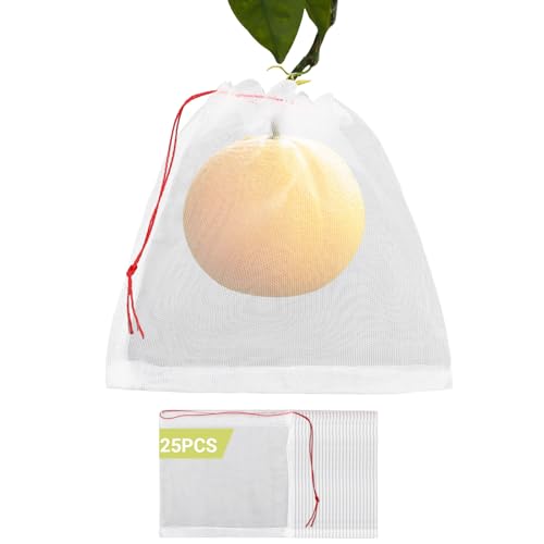 Fruit Netting Bags, 25pcs 8x8 in Mesh for Trees with Drawstring, Fruit Protection Bag Cover for Grapes Apples Peaches Tomatoes from Pest Birds Critters - size: 8"x8"/Pack of 25