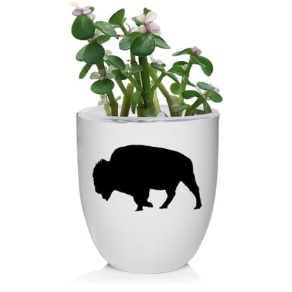 MIP Ceramic Planter Plant Pot with Plastic Liner Gift Buffalo (White) - color: White