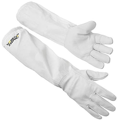 Honey Keeper Beekeeping Gloves - Goatskin Leather with Canvas Sleeve and Elastic Cuff