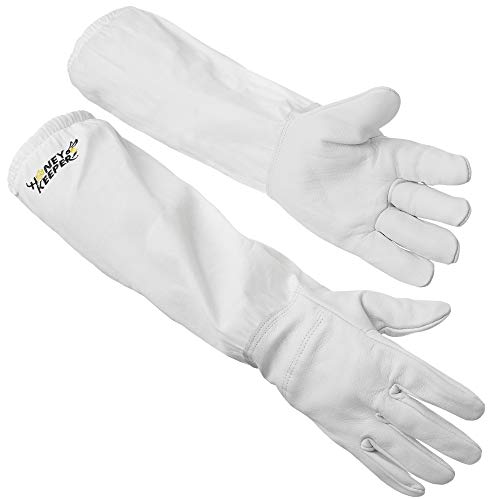 Honey Keeper Beekeeping Gloves - Goatskin Leather with Canvas Sleeve and Elastic Cuff