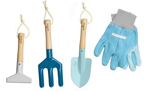 Gardening Set, Tool Kit, for Kids, STEM, Includes Tote Bag, Spade, Watering Can, Rake, Fork, Trowel and Gloves (Camo Quest) - color: Camo Quest