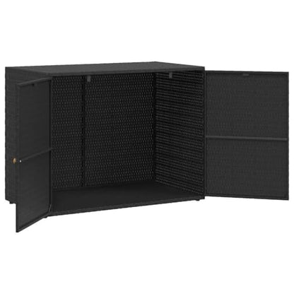 Poly Rattan Garden Storage Cabinet Black, Water Resistant Outdoor Cabinet with Acacia Wood Handles, Powder-Coated Steel Frame, 39.4x21.9x31.5 Inches - color: Black