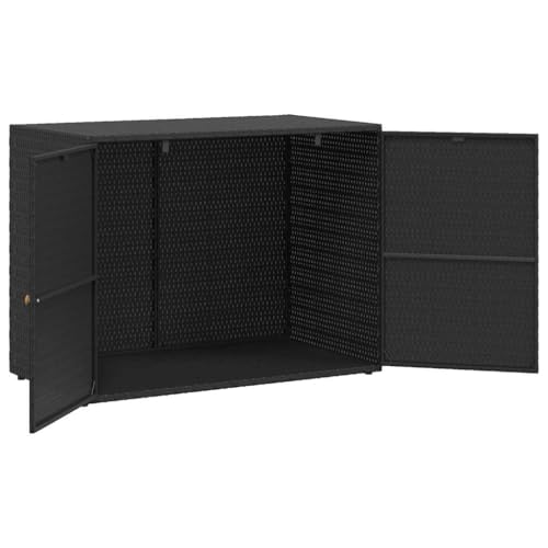 vidaXL Garden Storage Cabinet Black 39.4x21.9x31.5 Poly Rattan - color: Black