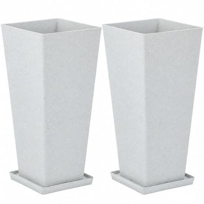 Autodaya 28" Plant Pots Tall Planters for Outdoor Plants Set of 2 with Tray - color: Tall Terrazzo White-28"