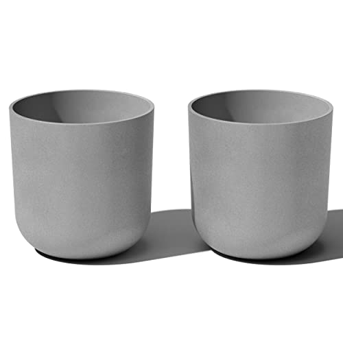 Veradek Round Lima Plastic Planter Pots for Indoor/Outdoor Garden Use, Gray, Suitable for Small to Large Succulent Plants, Flowers, Modern Interior Plants - color: Gray, size: 15 inches - 2 Pack