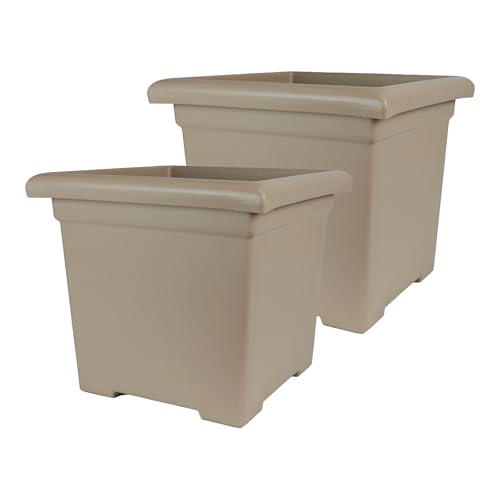 The HC Companies Accent Square Plant Pot, 15.5 Inch, Sandstone, 2-Pack - color: Sandstone, size: 15.5" (Pack of 2)