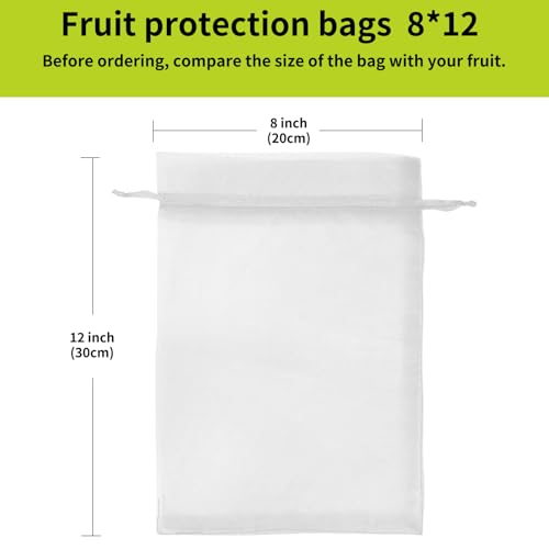 50PCS Fruit Protection Bags, 8x12 Inch White Fruit Netting Cover Bags Drawstring Mesh Fruit Protectors Pest Barrier for Plant Fruit Flower Veggies Garden (Pack of 2) - size: 50PCS 8x12 inches (Pack of 2)