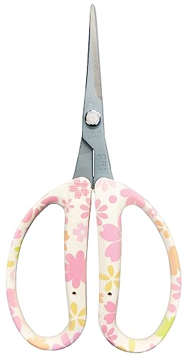 CHIKAMASA CRI-550SRF(Cherry Blossom), The Specialty Trimming Precise Scissors, Stainless Steel with Fluorine Coating, Curved Blade for Trimming, harvesting vegetables and fruit. (Cherry Blossom) - color: Cherry Blossom