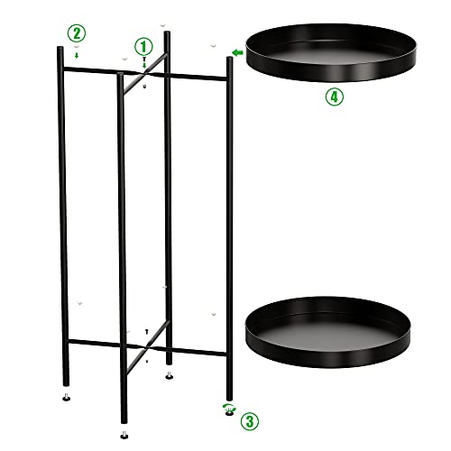 2 Tier Plant Stand Indoor Outdoor - 10.5in Width 24in Tall Flower Pot Rack - color: Black
