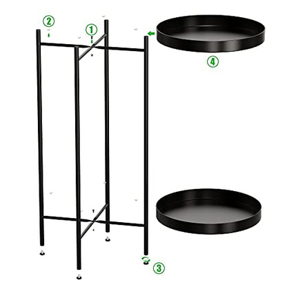 2 Tier Plant Stand Indoor Outdoor - 10.5in Width 24in Tall Flower Pot Rack - color: Black