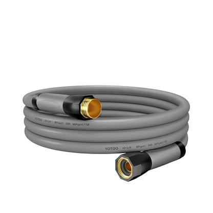 YOTOO Heavy Duty Hybrid Short Garden Hose, Lead in Water Hose 5/8-Inch by 6-Feet 150 PSI, Kink Resistant, All-Weather Flexible with Swivel Grip Handle and 3/4" GHT Solid Brass Fittings, Gray - color: Gray, size: 6 FT
