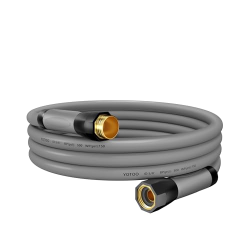 YOTOO Heavy Duty Hybrid Short Garden Hose, Lead in Water Hose 5/8-Inch by 6-Feet 150 PSI, Kink Resistant, All-Weather Flexible with Swivel Grip Handle and 3/4" GHT Solid Brass Fittings, Gray - color: Gray, size: 6 FT