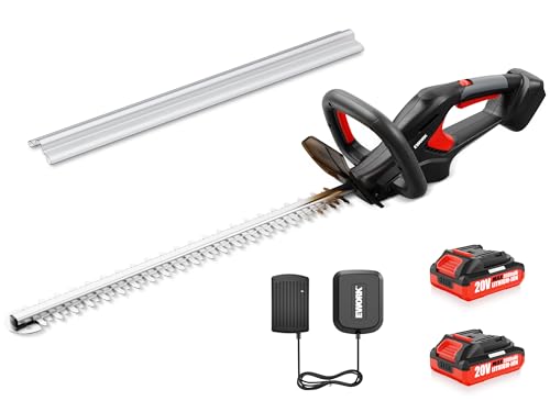 EWORK 20V 22" Cordless Hedge Trimmer with 2 x 2.0Ah Battery and Charger - color: Red, size: 2 x 2.0Ah Battery