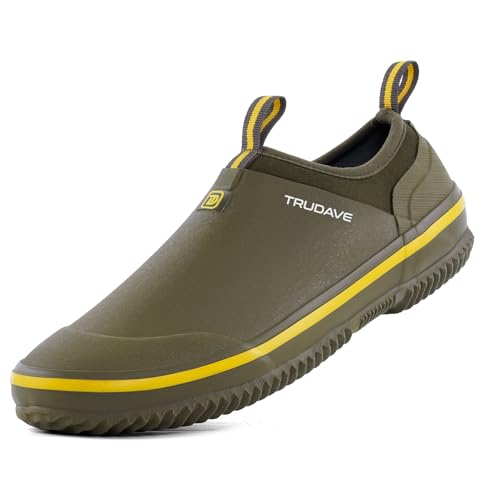 Trudave Mens Garden Shoes, Waterproof Slip-On Womens Rain Boots Unisex Rubber Footwear for Gardening, Farming, Lawn Care and Yard Work, Size 6-13 - color: Olive Green, size: 9 Women/7.5 Men