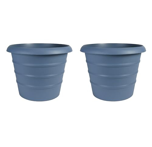 The HC Companies 12 Inch Marina Planter Lightweight Indoor Outdoor Plastic Plant Pot for Herbs and Flowers, Slate Blue (Pack of 2) - color: Slate Blue, size: 12" (Pack of 2)