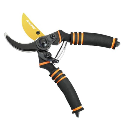 GRENPRO 8.6" Bypass Pruning Shears with SK5 Blades, 1.38" Cut Capacity - color: Black