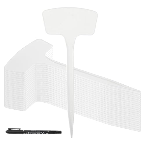 100 Pcs Plant Labels,T-Type 10.63inch Large Plastic Plant Tags Waterproof Plant Makers Nursery Garden Labels for Outdoor Indoor Plants Flowers Vegetable Potted Belt Marker Pen (White)