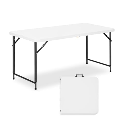4ft Folding Table with Adjustable Height, 3-Level Foldable Table with HDPE Top & Steel Legs, Portable 4 Foot Folding Table for Picnic, Party, Craft, Indoor Outdoor Use, White - color: White, size: 3-Level Height Adjustable