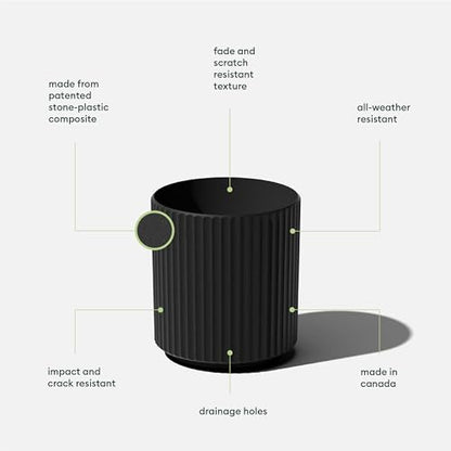 Veradek Demi Series Planter - Large Round Outdoor Planter - color: Black, size: 12 inch - 2 Pack