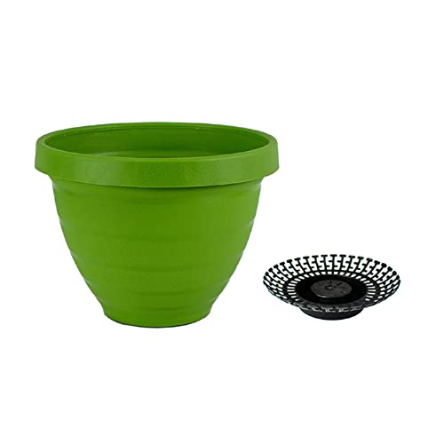The HC Companies Rings Flower Planter - Self Watering Plant Pots for Herbs & More - Round Lightweight Outdoor & Indoor Planter (10" Green, Pack of 2) - color: Green, size: 10" (Pack of 2)