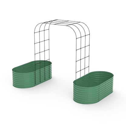 Galvanized Raised Garden Bed with 96" Vertical Arch Trellis, Green - color: Green
