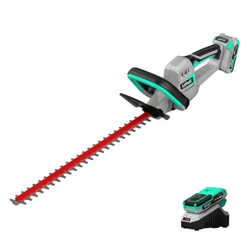 Litheli 20V Cordless Hedge Trimmer, 20-Inch Dual-Action Laser-Cut 65Mn Steel Blade Cuts 5/8'' Thick Branches, 2.0Ah Battery Up to 25 Mins Runtime, Lightweight 4.6 lbs for Garden Shrub Care - color: Green